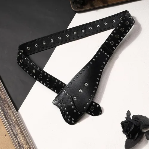 Vista 5 de Manfnee Cinturón de cuero de moda para mujer, cinturón de cuero con tachuelas, cinturones para mujer, para jeans, vestido punk, cinturón