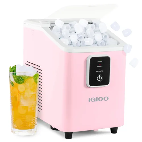 Vista 15 de Igloo Máquina de hielo de encimera autolimpiante, compacta y portátil, crea 26 libras por día, 8 piezas listas cada 7-8 minutos, incluye pala