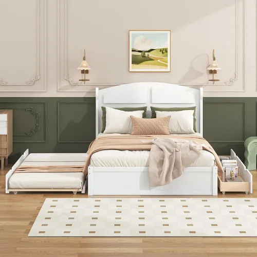 Vista 21 de Cama de plataforma de madera de tamaño individual con cabecera en forma de casa, soporte de listones de madera, para dormitorio de niños, niñas