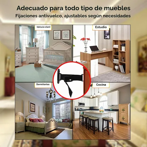 Vista 7 de Anclajes antipunta para muebles (2 juegos), anclaje de pared resistente para muebles, correas ajustables para terremotos, anclajes de muebles