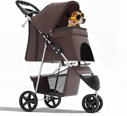 Vista 24 de Magshion Cochecito para mascotas de 3 ruedas, cochecito de viaje plegable para perros y gatos pequeños y medianos (hasta 33 libras), transportador