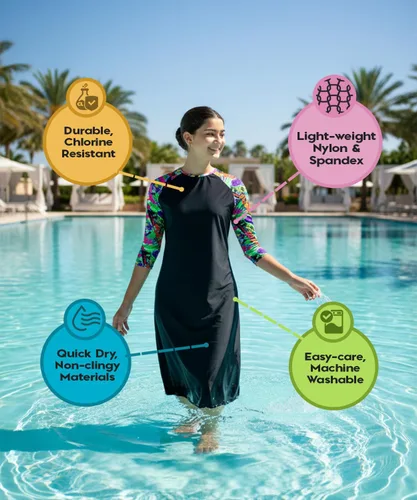 Vista 4 de Vestido de natación Shira Modest para mujer, manga 34, cubierta Tznius, protección solar UPF 50+, secado rápido
