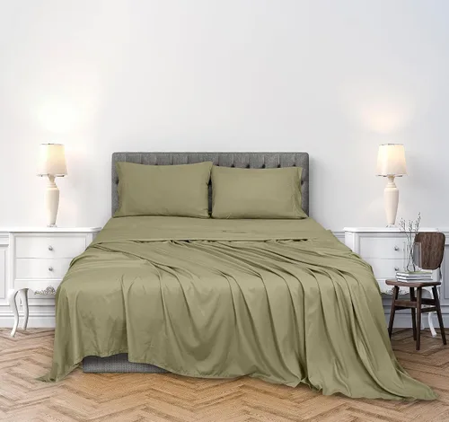 Vista 2 de ROYALE LINENS Juego de sábanas de 300 hilos de 100 % algodón peinado de fibras largas, 4 piezas, 1 sábana bajera, 1 encimera y 2 fundas de almohada