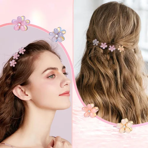 Vista 2 de CWJCYTNSN 16 unidades de pequeñas pinzas para el cabello para mujeres y niñas, mini pinzas de flores de cristal, pinzas de metal lindas de 0.8