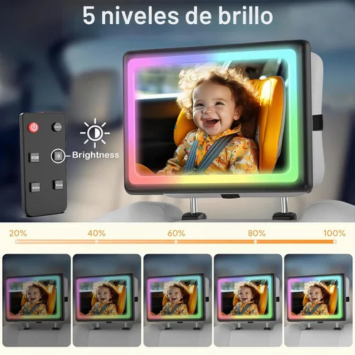 Vista 7 de Espejo de coche para bebé con luz, control remoto, ajustable en 360°, espejo de asiento de coche resistente a los golpes, visión nocturna clara