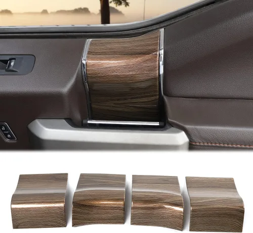 Vista 9 de Hoolcar Cubierta de ABS para manija de puerta interior, accesorios para Ford F150 2015-2020, grano de madera negro