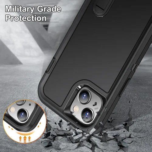 Vista 7 de IDweel Funda para iPhone 15 con soporte, protección resistente a los golpes, antiarañazos, delgada, ligera, protectora resistente, funda rígida