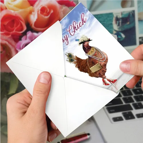 Vista 6 de NobleWorks - 1 divertida tarjeta de felicitación de feliz cumpleaños - Tarjeta de felicitación de humor para mujer con sobre - Pollito con clase