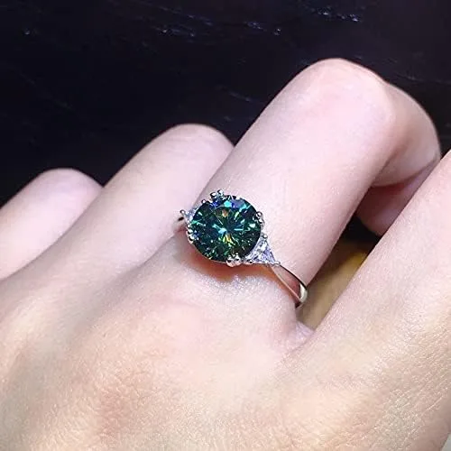 Vista 8 de Anillo brillante de diamantes completos de 3 quilates de corte redondo con circonita cúbica, anillo de compromiso para mujer, anillo de plata