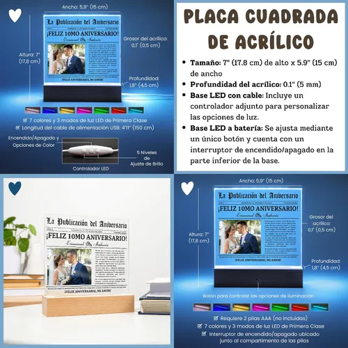 Vista 2 de Lampara Personalizada Con Foto, Decoraciones Para Aniversario De Bodas 10 Años, Regalos De Navidad Baratos, Regalos 10 Aniversario De Bodas Para Él