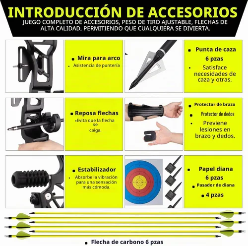 Vista 3 de Juego de arco recurvo para adultos, peso ajustable