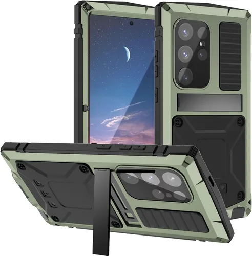 Vista 13 de Funda de metal para Samsung Galaxy S24 con protector de pantalla con función atril, funda para cámara S24, resistente armadura militar duradera