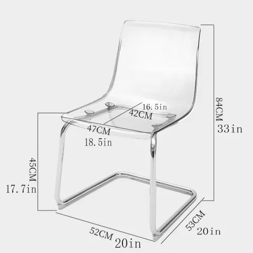 Vista 3 de Sillas de comedor transparentes, silla de acrílico transparente, sillas de cocina fantasma con patas de metal plateado, sillas de plástico modernas