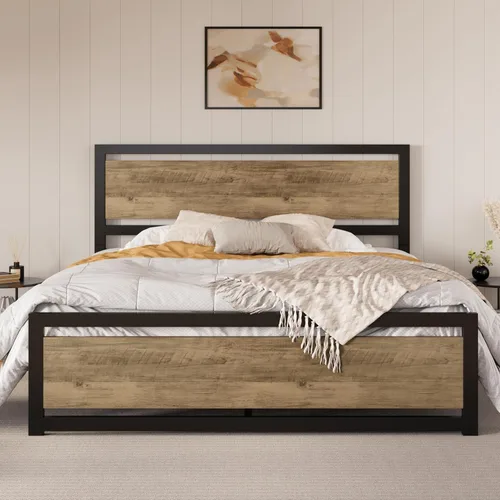 Vista 11 de SHA CERLIN Marco de cama tamaño completo con cabecera moderna, base de plataforma de metal resistente con pie de cama cuadrado y soporte de 13 Negro