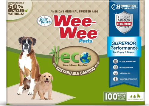 Vista 4 de Four Paws Wee-Wee Almohadillas de bambú ecológico para orina de perro, 100