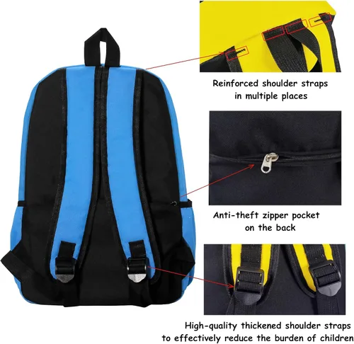 Vista 5 de POWOFUN Mochila para niños de 15 pulgadas, ligera, para escuela primaria, para jardín de infantes, mochila de viaje casual, Azul-cielo