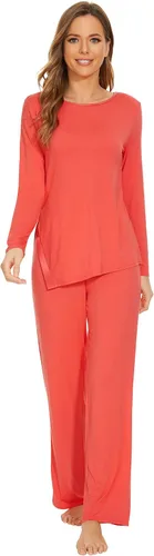 Vista 17 de WiWi Conjunto de pijama para mujer, súper suave, manga larga, ropa de dormir, ropa de dormir, ropa de descanso, viscosa de bambú, S-XXL A-aqua