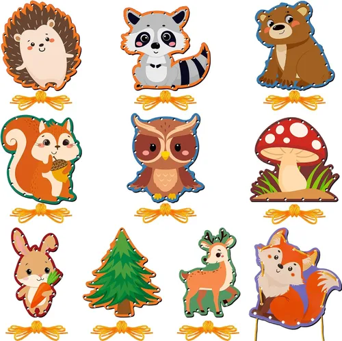 Vista 8 de Pajean Juego de 10 tarjetas con cordones para niños, tarjetas de costura de animales de doble cara, 10 estilos, manualidades de juguete para niños a