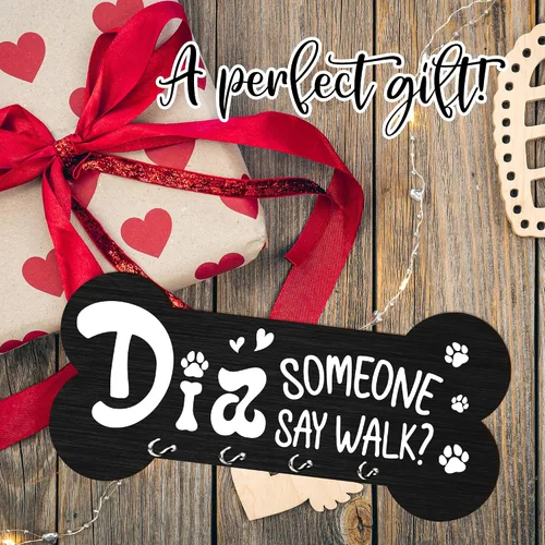 Vista 6 de Llavero de madera con 4 ganchos – Did Someone Say Walk Dog Organizador de llaves decorativo para pared – Casa Oficina Cocina Pasillo Entrada