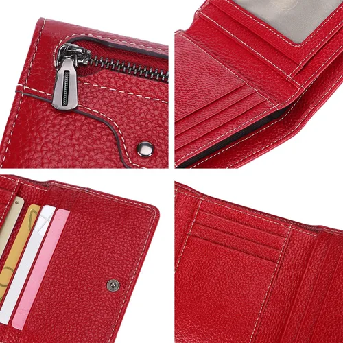 Vista 7 de AINIMOER Cartera pequeña de piel para mujer, delgada, compacta, con bloqueo RFID, con bolsillo para monedas, Lichee Wine Rfid Bloqueo, talla única