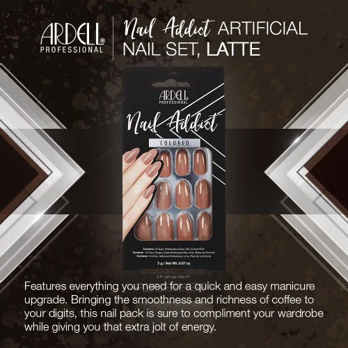 Vista 3 de Ardell Nail Addict - Kit de uñas postizas a presión, color latte, uñas artificiales de larga duración con pegamento, uñas postizas duraderas