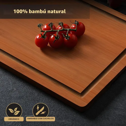 Vista 5 de HIWARE Juego de 4 Piezas de Tablas de Cortar Extra Grandes de Madera - Tablas de Cortar de Bambú para Preparación de Comidas y Servicio