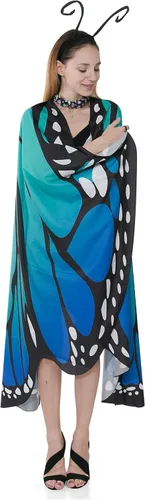 Vista 5 de Spooktacular Creations Butterfly Wing Cape Shawl with Lace Mask and Black Velvet Antenna Headband Adult Women Halloween Costume Accessory