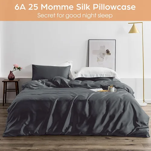 Vista 5 de Funda de almohada de seda para cabello y piel, paquete de 2 fundas de almohada 100% seda de morera 25 momme, 600 hilos, fundas de almohada de seda