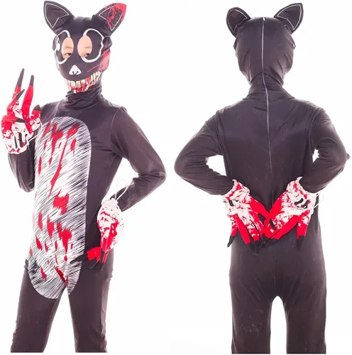 Vista 2 de Disfraz de gato aterrador de dibujos animados para niños, overol de cosplay para niñoniña