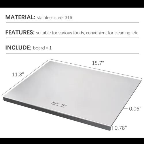 Vista 6 de Tablas de cortar de acero inoxidable 316 para cocina, tablas de cortar de acero inoxidable con labio, tablas de cortar de acero adecuadas