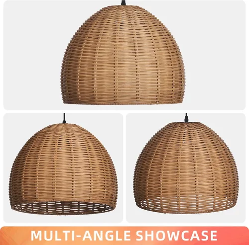Vista 6 de Arturesthome 1 Luz Lámpara Colgante Tejida a Mano de Ratán, Candelabro Boho Tejido Natural Colgante en el Techo, Lámpara de Araña de Granja Costera