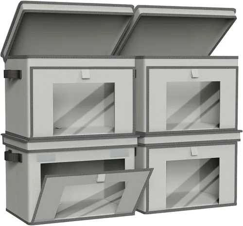 Vista 12 de Univivi Cajas de Almacenamiento de Tela Plegables Grandes Contenedores de Almacenamiento con Tapas [Paquete de 4] Cubos de Almacenamiento Plegables