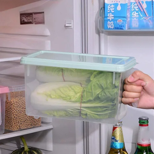 Vista 2 de Contenedores de almacenamiento de plástico cuadrados organizadores de almacenamiento de alimentos, organizador apilable para refrigerador
