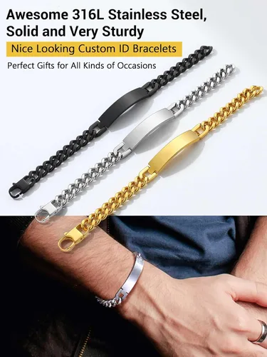 Vista 7 de PROSTEEL Pulsera personalizada para hombres y mujeres, con fecha de nombre, con grabado inicial y cita de inicial, pulseras de identificación