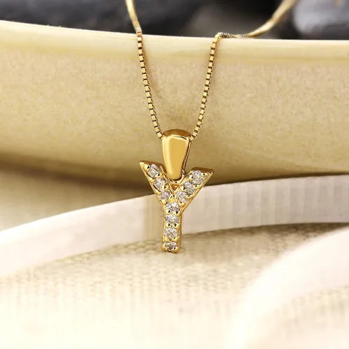 Vista 89 de Collar colgante con letra inicial de diamantes en oro amarillo de 14k (1/10 quilates) 18 pulgadas