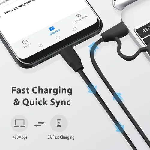 Vista 3 de RK ROYAL KLUDGE Cable de teclado USB C 6 pies - 60 W, cable de teclado de carga rápida 3.1 A, cable de carga USB 2 en 1 USB AC a USB para teclado