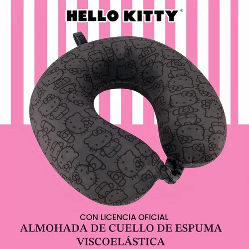 Vista 2 de FUL Hello Kitty - Almohada para el cuello, color negro Accesorios de viaje de espuma viscoelástica para avión, automóvil y oficina, cómodos
