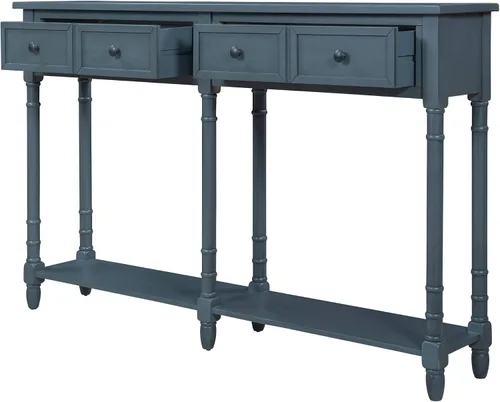 Vista 6 de P PURLOVE Mesa consola retro para sofá de entrada con cajones y estante mesa de sala (azul marino antiguo)