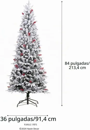 Vista 3 de Haute Decor Lexington - Árbol de Navidad delgado de abeto artificial flocado (7 pies)