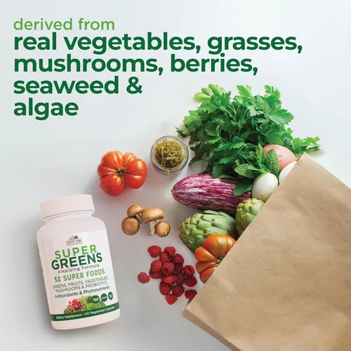 Vista 4 de COUNTRY FARMS Super Greens Vegicaps, 32 súper alimentos, suplemento de alimentos integrales, verduras, frutas, vegetales, hongos y probióticos, rico