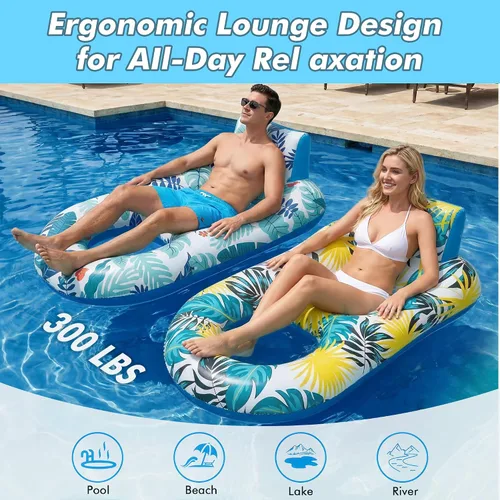 Vista 7 de 2 Pack Pool Floats Adult Heavy Duty-Adult Pool Float Lounger with Cup Holders, Backrest & Footrest Pool Lounge Float Pool Floaties Rafts for Beach
