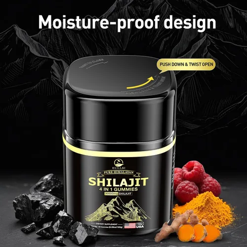 Vista 9 de Shilajit - Gomitas con Ashwagandha para hombres y mujeres, más de 85 oligominerales, 75% de ácido fúlvico, energía, resistencia y apoyo
