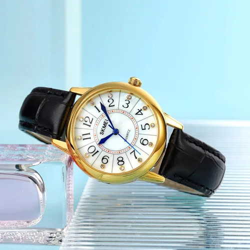 Vista 4 de SKMEI Lady Watches for Women Waterproof Leather Band Easy Reader Dress Diamond Analog Quartz Small Face Business Light Wrist Watch Girls Gifts