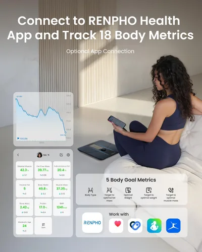 Vista 6 de RENPHO Báscula inteligente para peso corporal, báscula de grasa corporal para IMC, grasa corporal, masa muscular, báscula digital de alimentos