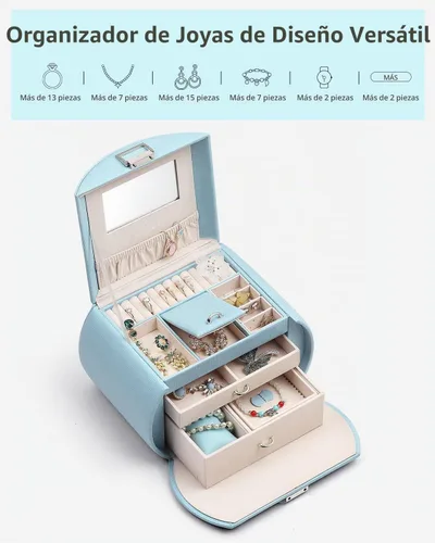 Vista 3 de Vlando Joyero de tamaño mediano, diseño de princesa, regalo fabuloso para niñas (azul)