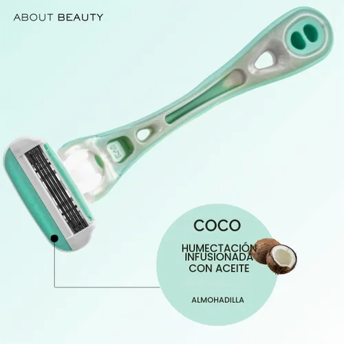 Vista 4 de Acerca de Beauty Complete 4 Blade System - Maquinilla de afeitar reutilizable, incluye 1 mango ergonómico reutilizable y 6 cartuchos de cuchillas
