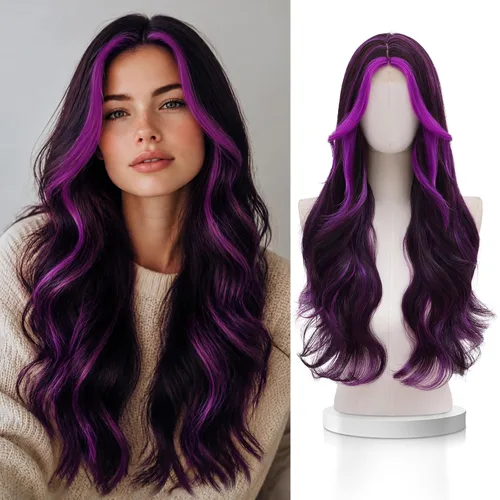 Vista 21 de VERNA - Peluca rubia con flequillo, peluca sintética de aspecto natural, rizada, ondulada de 26 pulgadas, resistente al calor, estilo de parte media