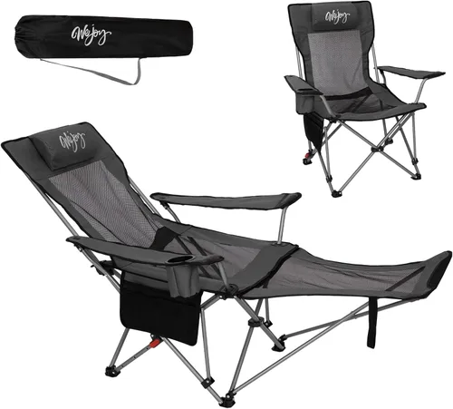 Vista 10 de Silla de Camping Reclinable 2-en-1 de #WEJOY con Reposapiés para Adultos Silla Plegable de Salón con Respaldo Ajustable Sillas de Camping Ligeras