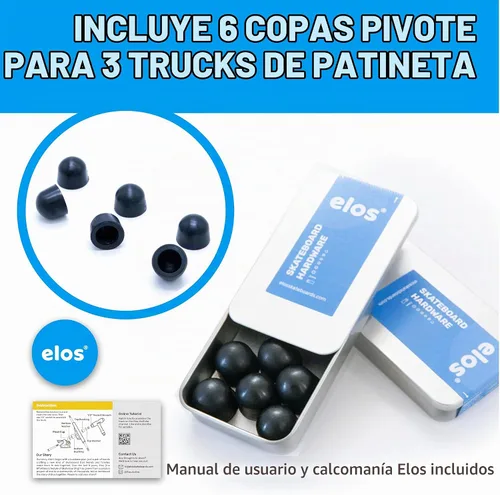 Vista 4 de ELOS Kit de accesorios para monopatín - Accesorios de montaje para camiones, rodamientos de monopatín, bujes, pivote, tuercas de camión, pernos