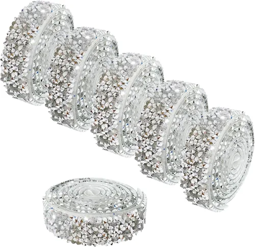 Vista 21 de 6 Rollos de Cinta Adhesiva con Diamantes de Imitación para Manualidades, Rollo de Cinta con Cristales para Decoración de Automóviles y Teléfonos